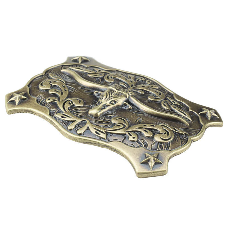 Men's DIY Square Western Bull Head Buckle Leather Belt - Image 4
