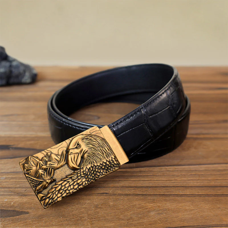 Men's DIY Strong Eagle Automatic Buckle Leather Belt - Image 11