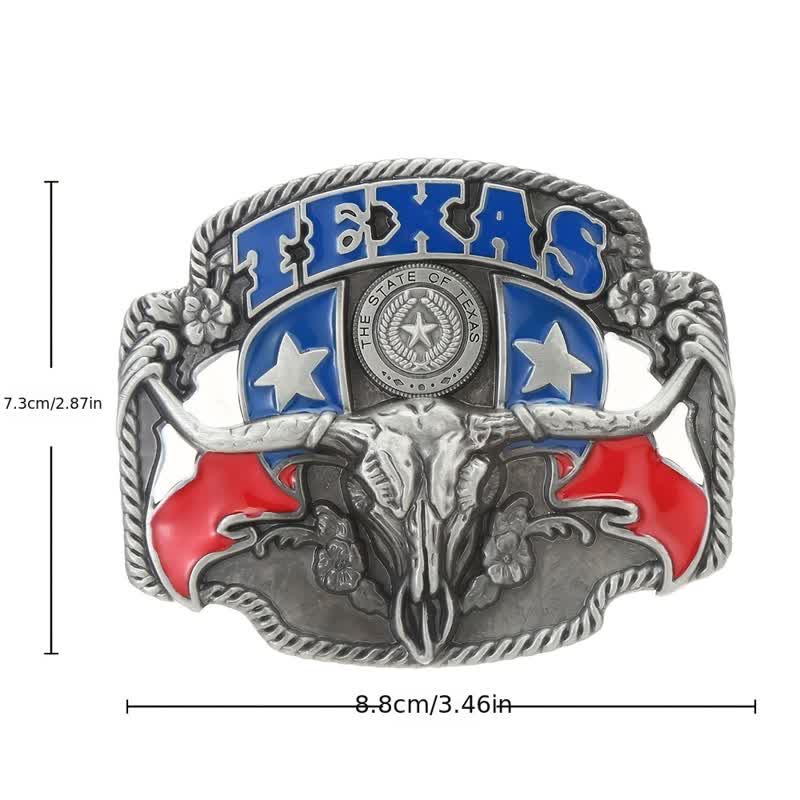 Men's DIY Texas Flag Longhorn Bull Buckle Leather Belt - Image 3