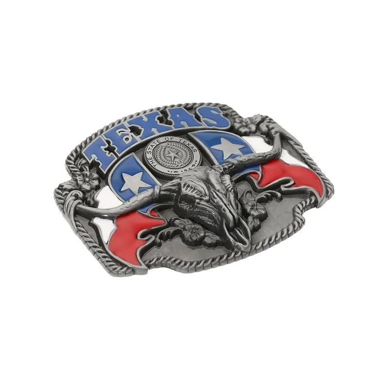 Men's DIY Texas Flag Longhorn Bull Buckle Leather Belt - Image 4