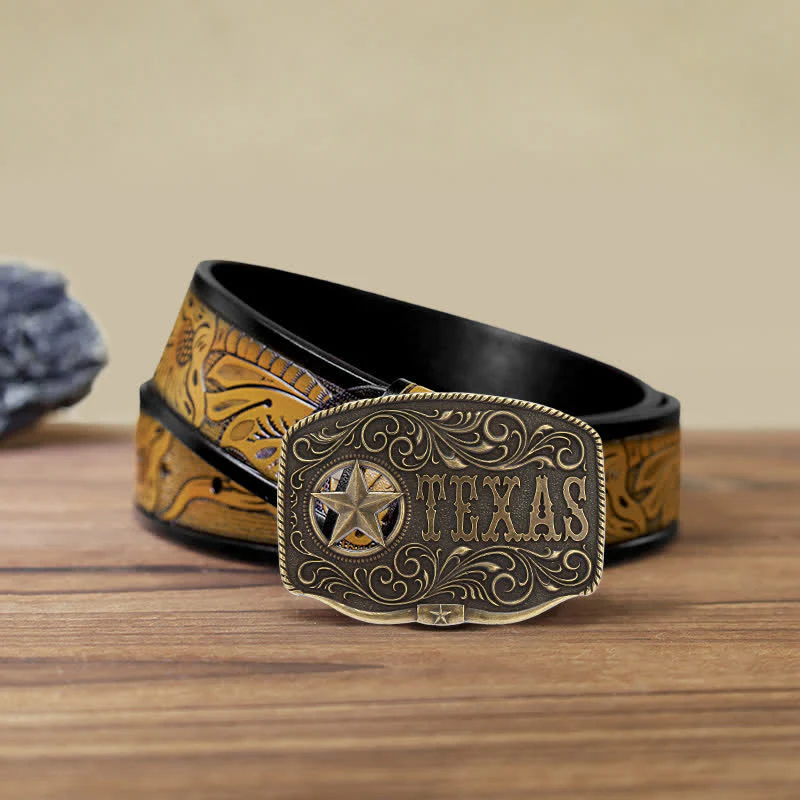 Men's DIY Texas Hollow Pentagrame Buckle Leather Belt - Image 10