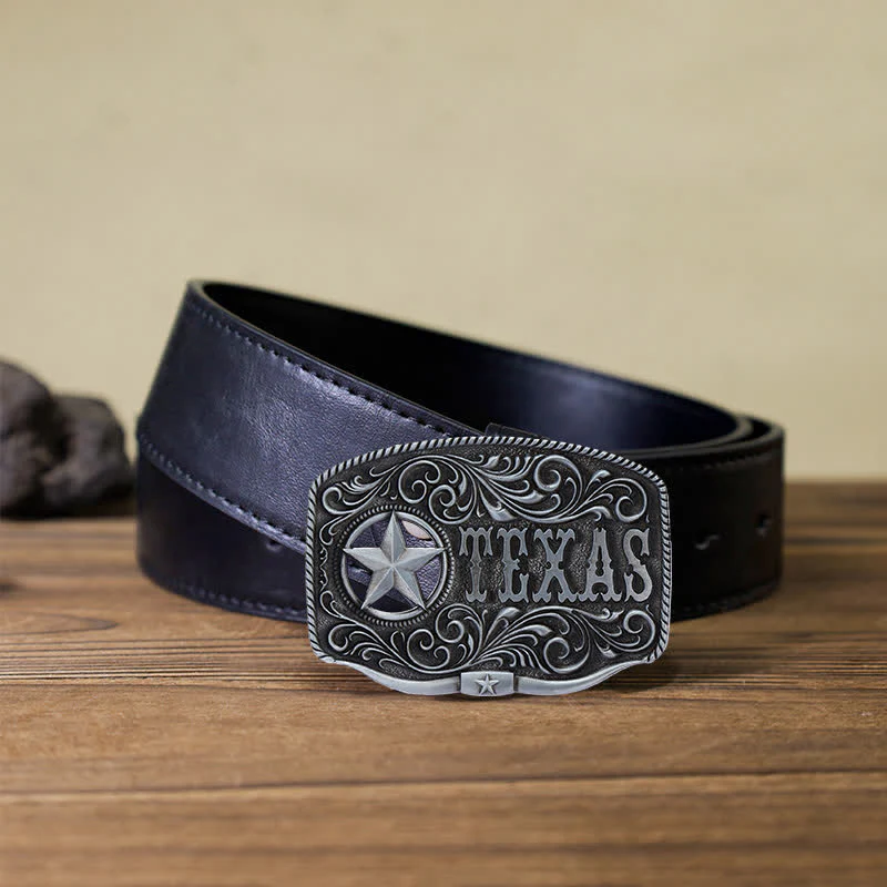 Men's DIY Texas Hollow Pentagrame Buckle Leather Belt - Image 14