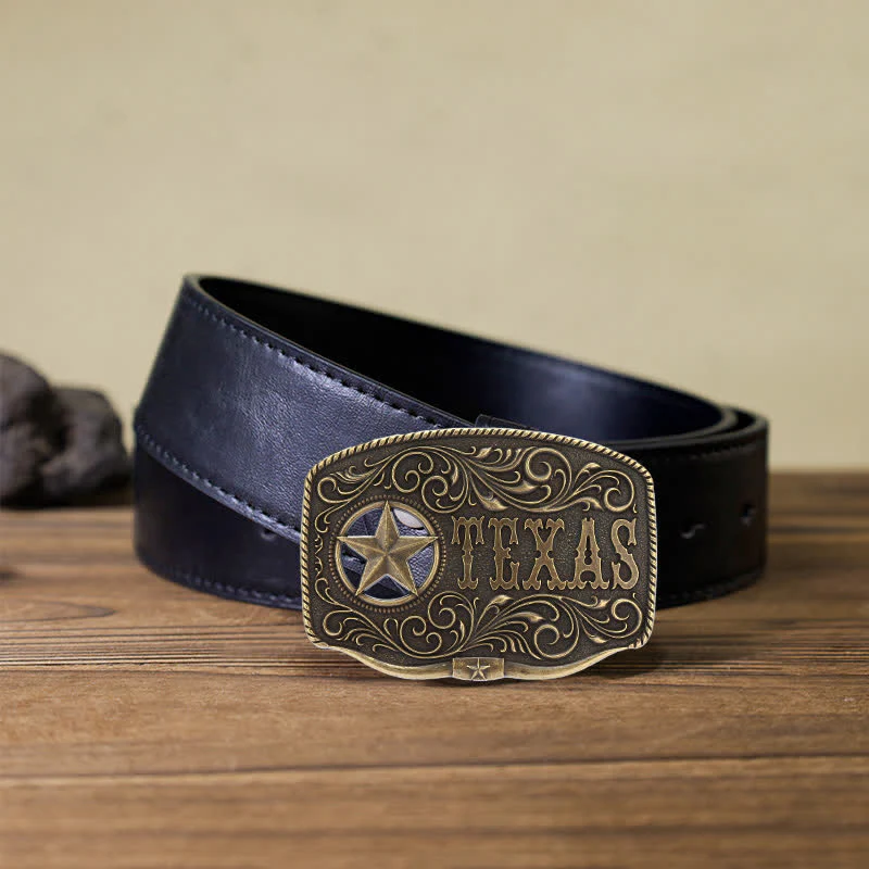 Men's DIY Texas Hollow Pentagrame Buckle Leather Belt - Image 5