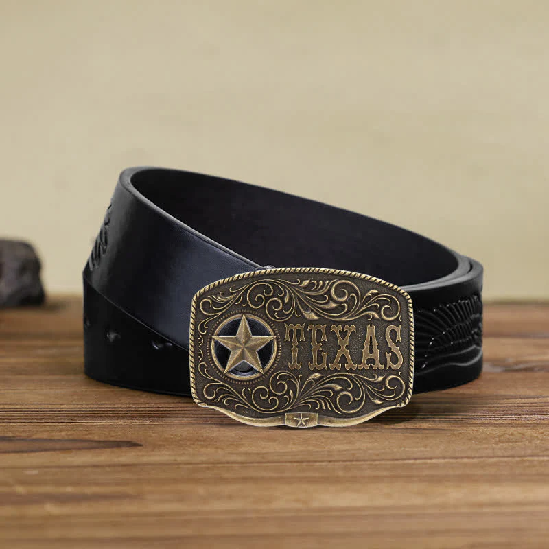 Men's DIY Texas Hollow Pentagrame Buckle Leather Belt - Image 6