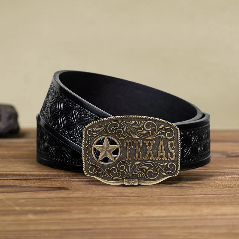 Men's DIY Texas Hollow Pentagrame Buckle Leather Belt - Image 7