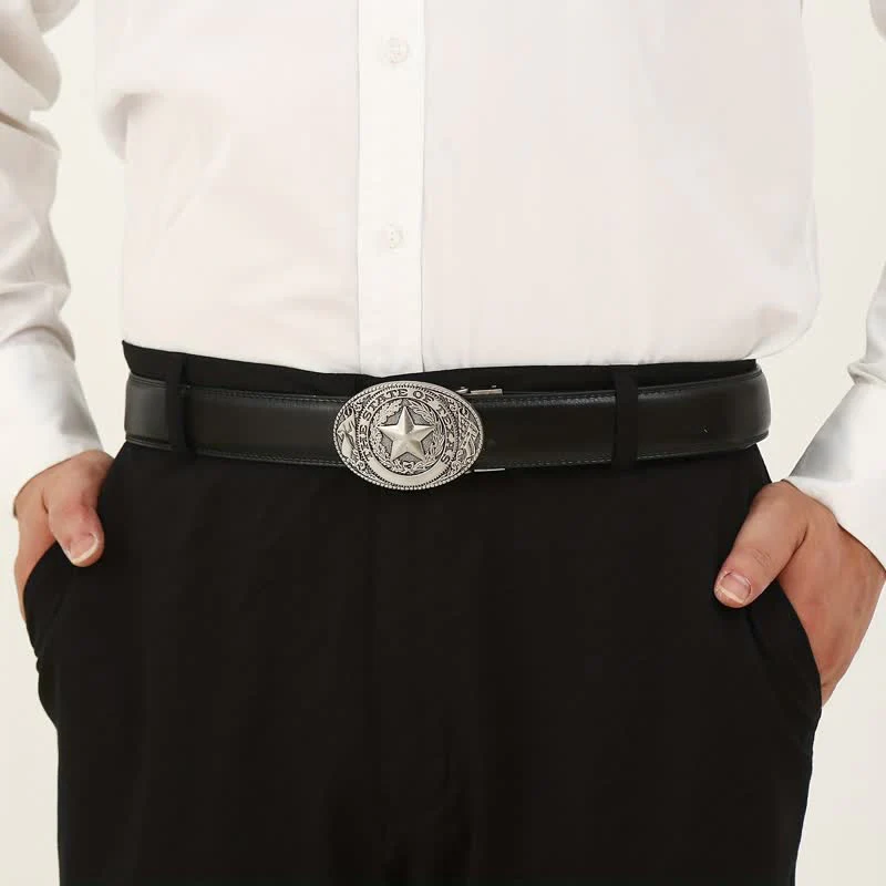 Men's DIY Texas Pentagram Automatic Buckle Leather Belt - Image 4
