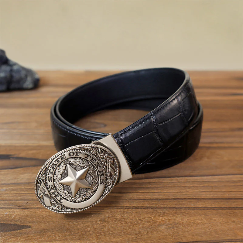 Men's DIY Texas Pentagram Automatic Buckle Leather Belt - Image 5