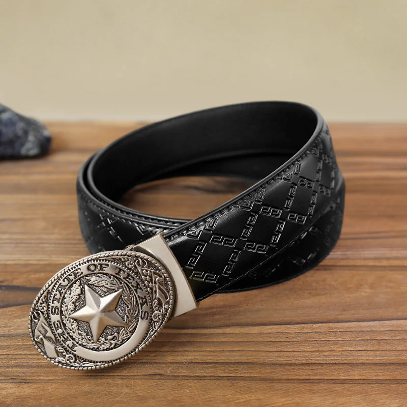 Men's DIY Texas Pentagram Automatic Buckle Leather Belt - Image 6