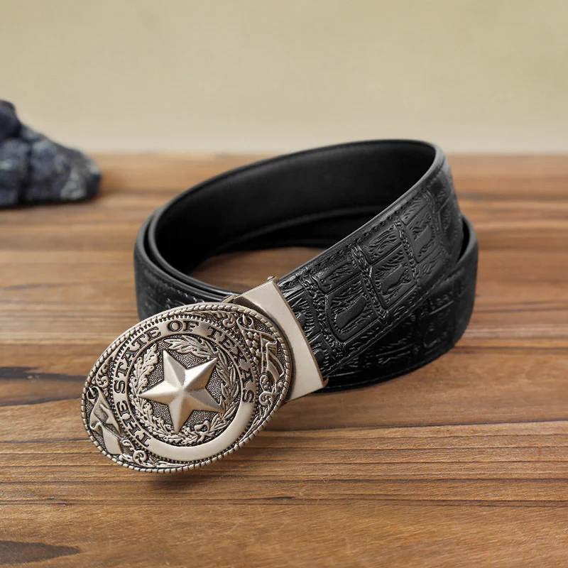 Men's DIY Texas Pentagram Automatic Buckle Leather Belt - Image 7