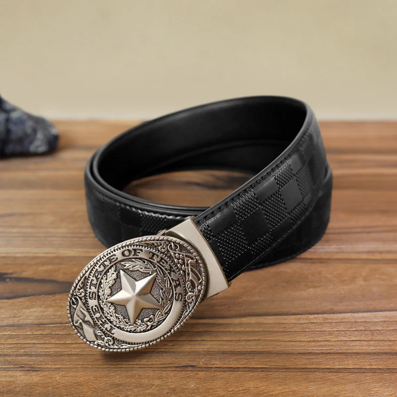 Men's DIY Texas Pentagram Automatic Buckle Leather Belt - Image 9