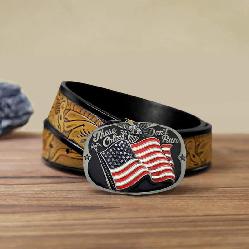 Men's DIY These Colors Don't Run Eagle Flag Buckle Leather Belt - Image 14