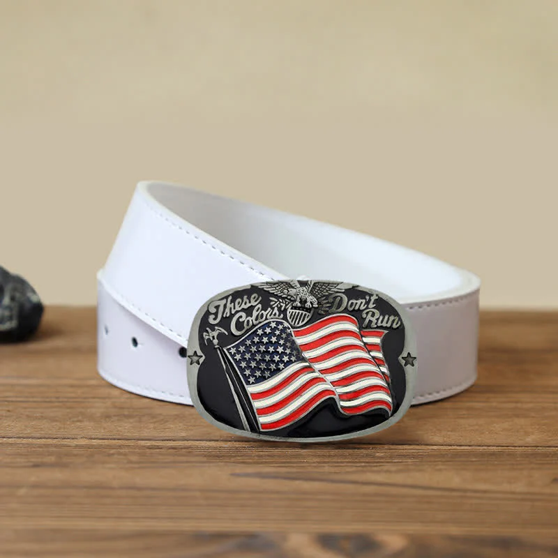 Men's DIY These Colors Don't Run Eagle Flag Buckle Leather Belt - Image 6