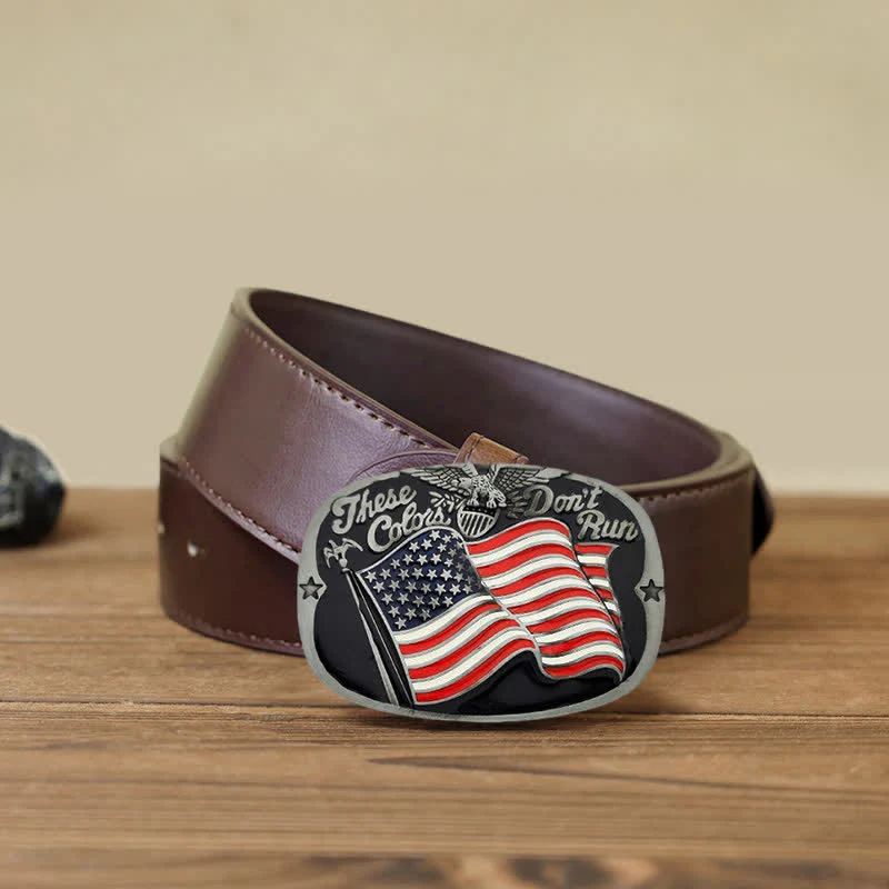 Men's DIY These Colors Don't Run Eagle Flag Buckle Leather Belt - Image 8