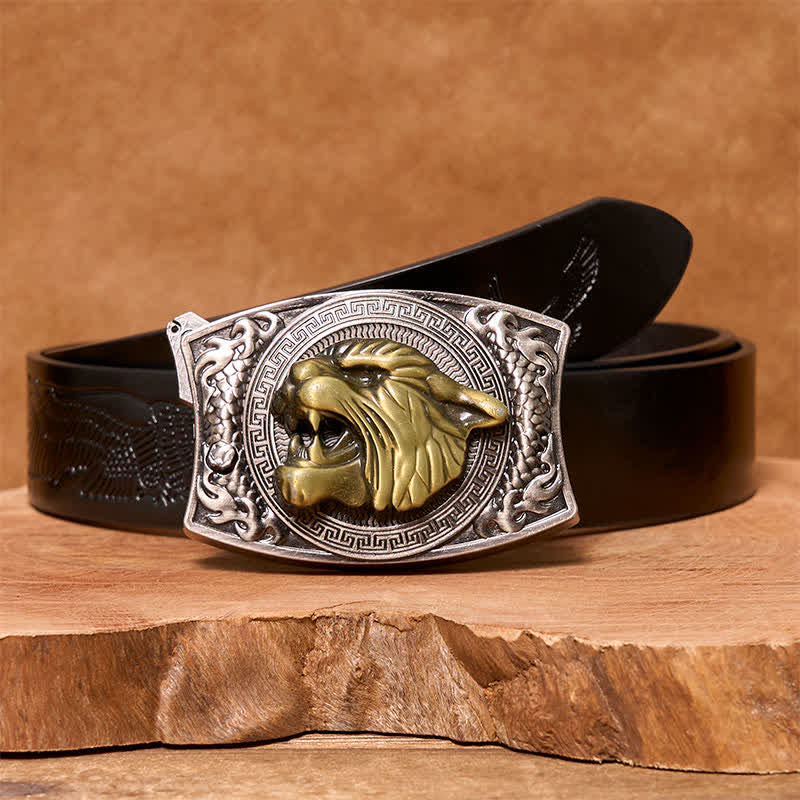 Men's DIY Tiger Hidden Folding Knife Leather Belt - Image 6