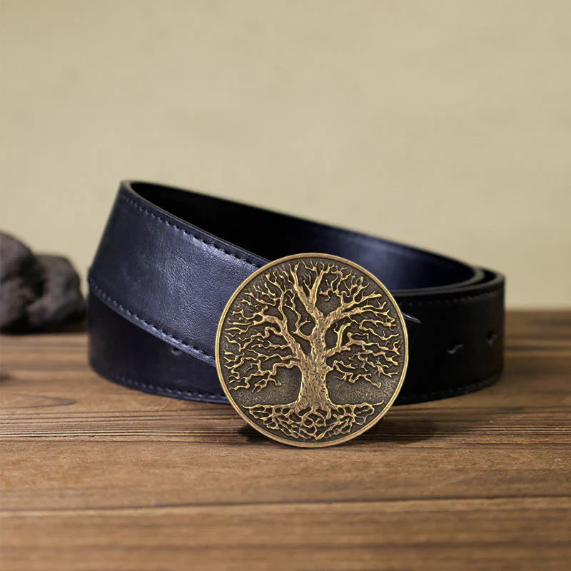 Men's DIY Tree of Life Round Buckle Leather Belt - Image 8