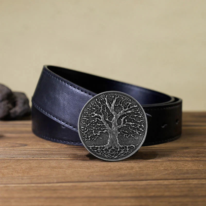 Men's DIY Tree of Life Round Buckle Leather Belt - Image 9