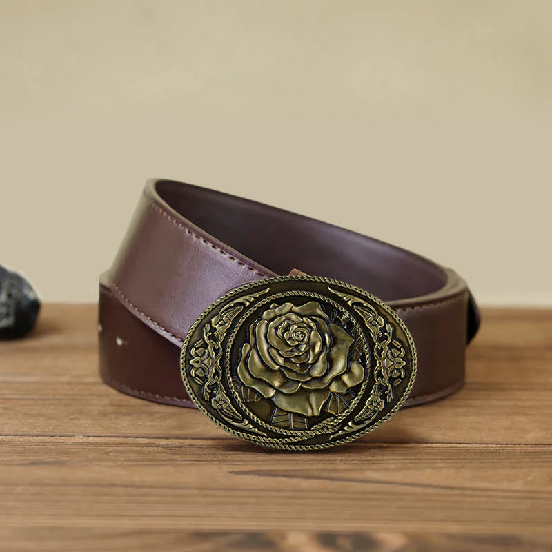 Men's DIY Trendy Western Rose Buckle Leather Belt - Image 14