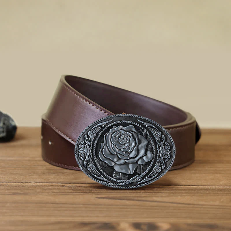 Men's DIY Trendy Western Rose Buckle Leather Belt - Image 15