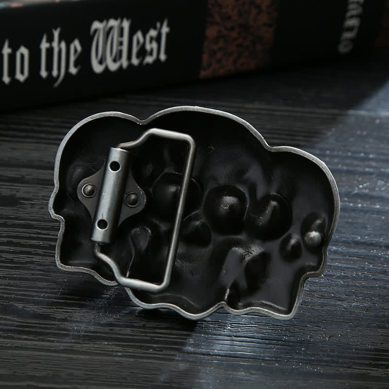 Men's DIY Triple Skull Head Buckle Leather Belt - Image 2