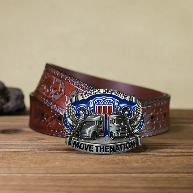 Men's DIY Truck Drivers Statement Buckle Leather Belt - Image 13