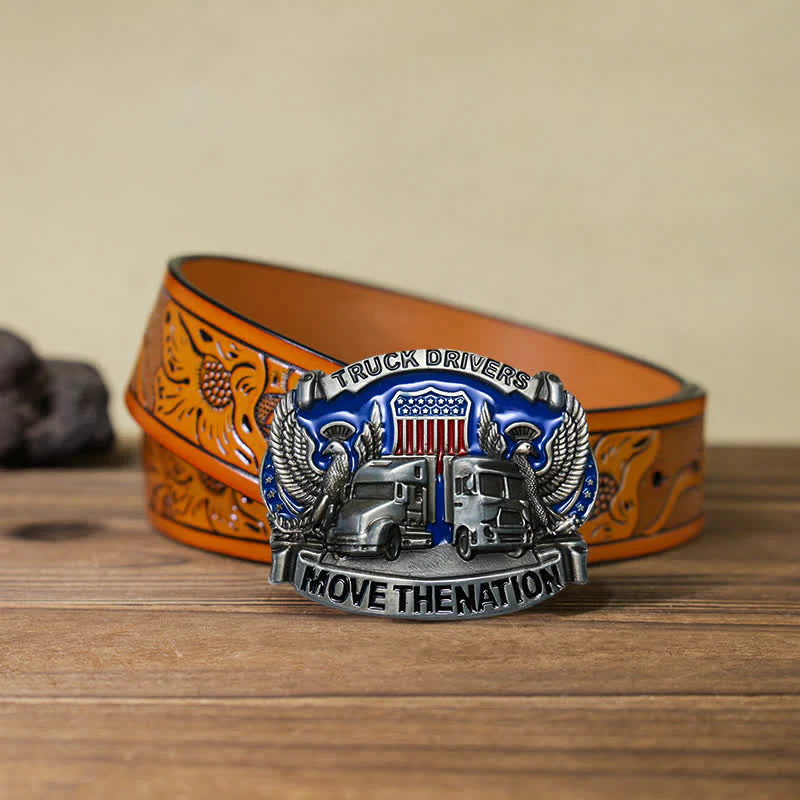 Men's DIY Truck Drivers Statement Buckle Leather Belt - Image 17