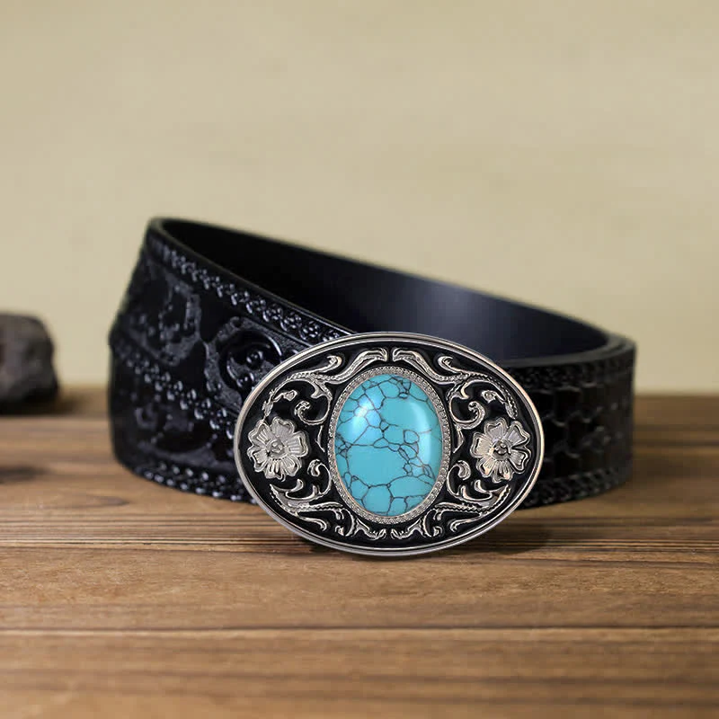 Men's DIY Turquoise Stone Western Buckle Leather Belt - Image 11
