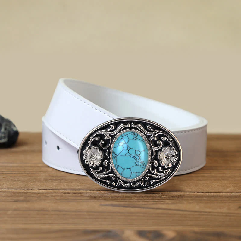 Men's DIY Turquoise Stone Western Buckle Leather Belt - Image 7