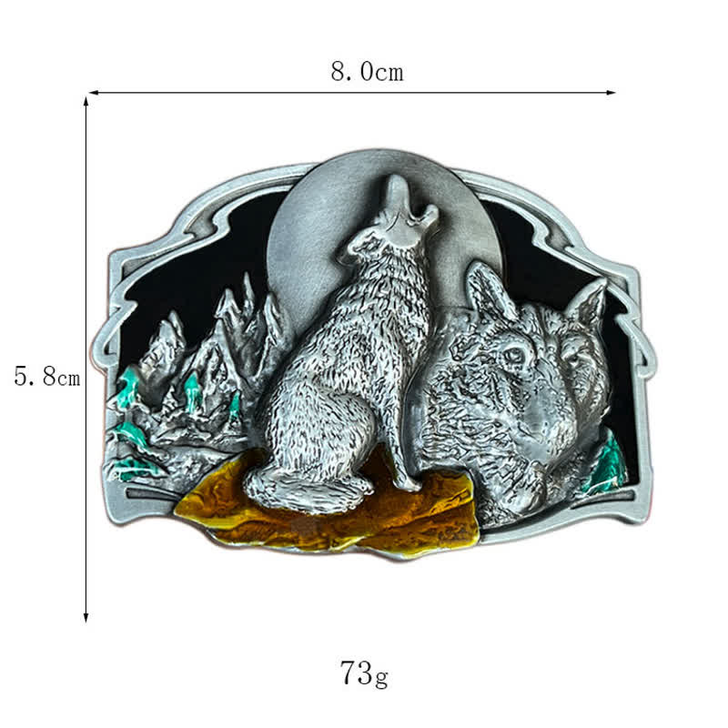 Men's DIY Two Wolves Forest Buckle Leather Belt - Image 3