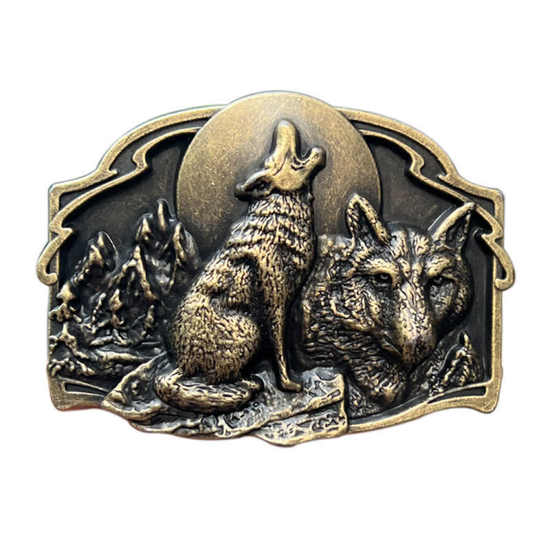 Men's DIY Two Wolves Forest Buckle Leather Belt - Image 4