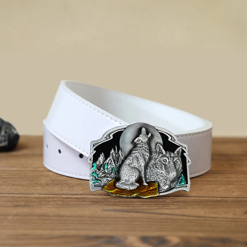 Men's DIY Two Wolves Forest Buckle Leather Belt - Image 9