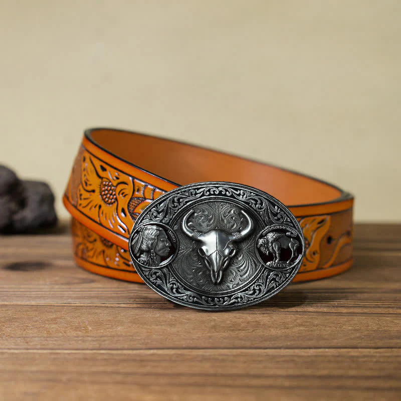 Men's DIY Typical Western Skull Buckle Leather Belt - Image 18