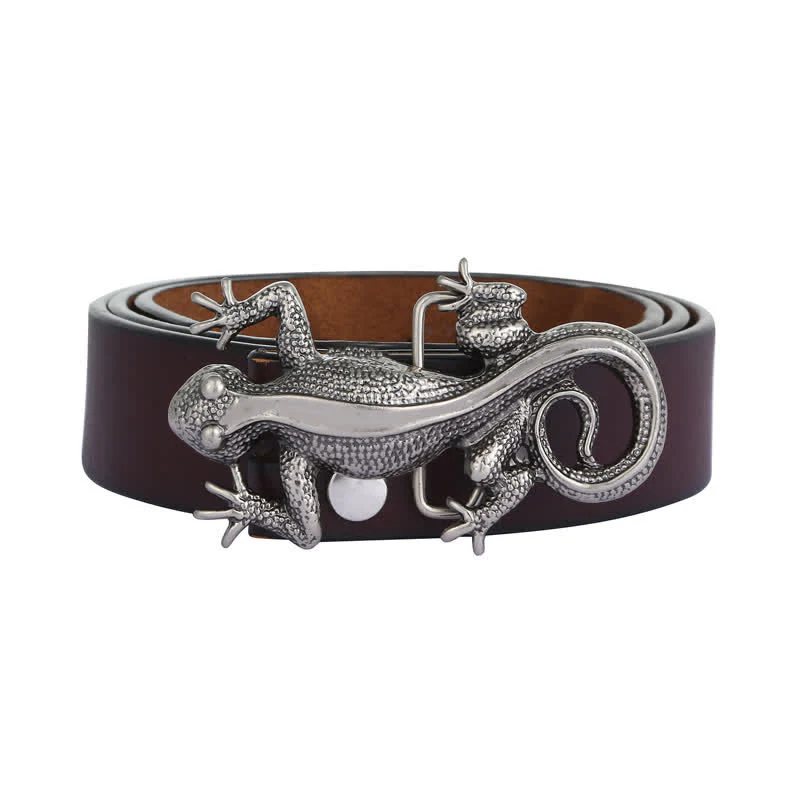 Men's DIY Unique Animal Silver Lizard Buckle Leather Belt - Image 3