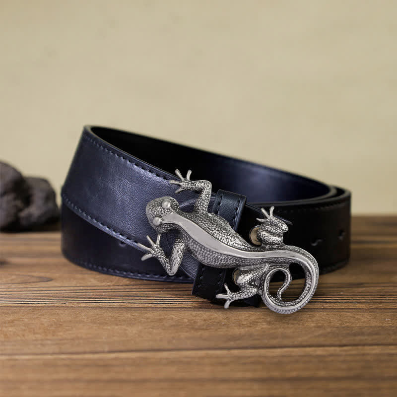 Men's DIY Unique Animal Silver Lizard Buckle Leather Belt - Image 5