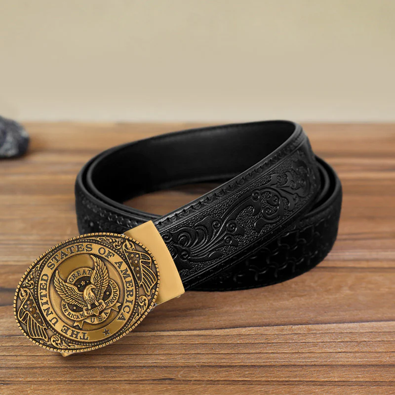 Men's DIY USA Eagle Flag Automatic Buckle Leather Belt - Image 16