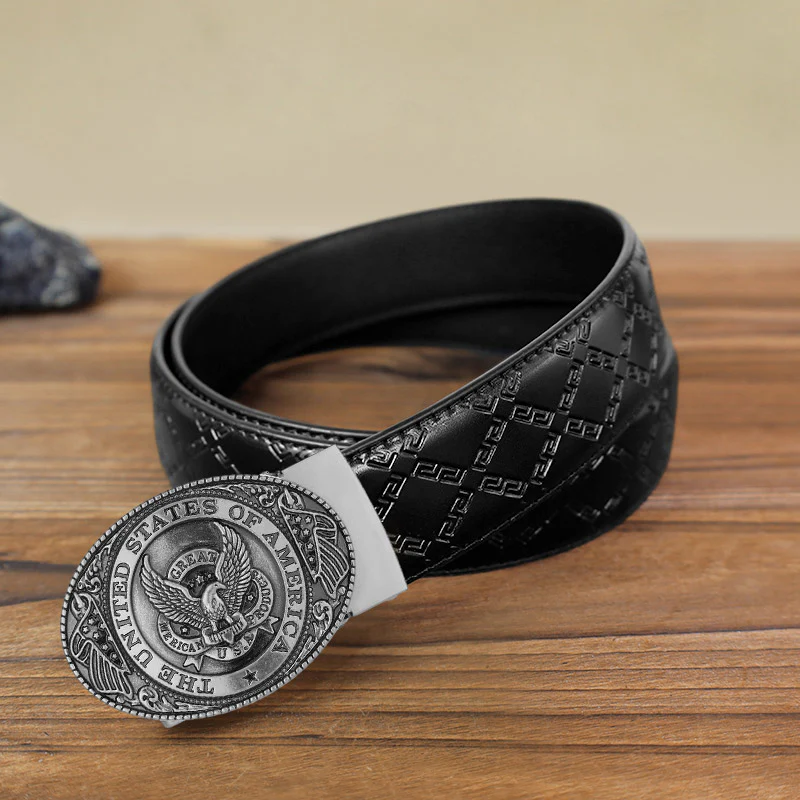 Men's DIY USA Eagle Flag Automatic Buckle Leather Belt - Image 3