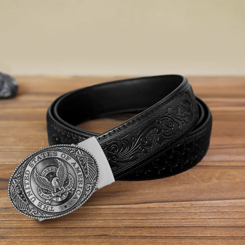 Men's DIY USA Eagle Flag Automatic Buckle Leather Belt - Image 5