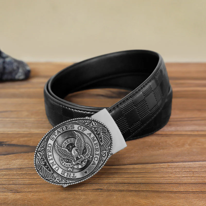 Men's DIY USA Eagle Flag Automatic Buckle Leather Belt - Image 6