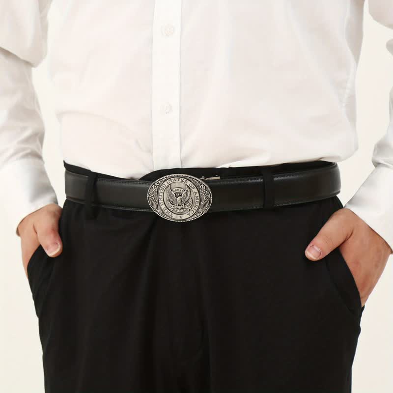 Men's DIY USA Eagle Flag Automatic Buckle Leather Belt - Image 9