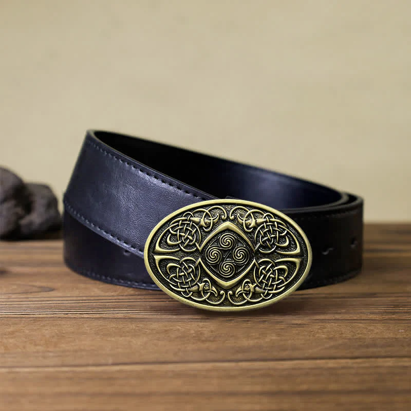Men's DIY Viking Celtic Knot Buckle Leather Belt - Image 12
