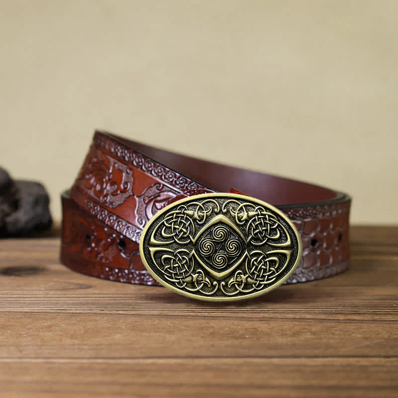 Men's DIY Viking Celtic Knot Buckle Leather Belt - Image 16