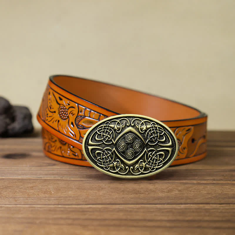 Men's DIY Viking Celtic Knot Buckle Leather Belt - Image 18