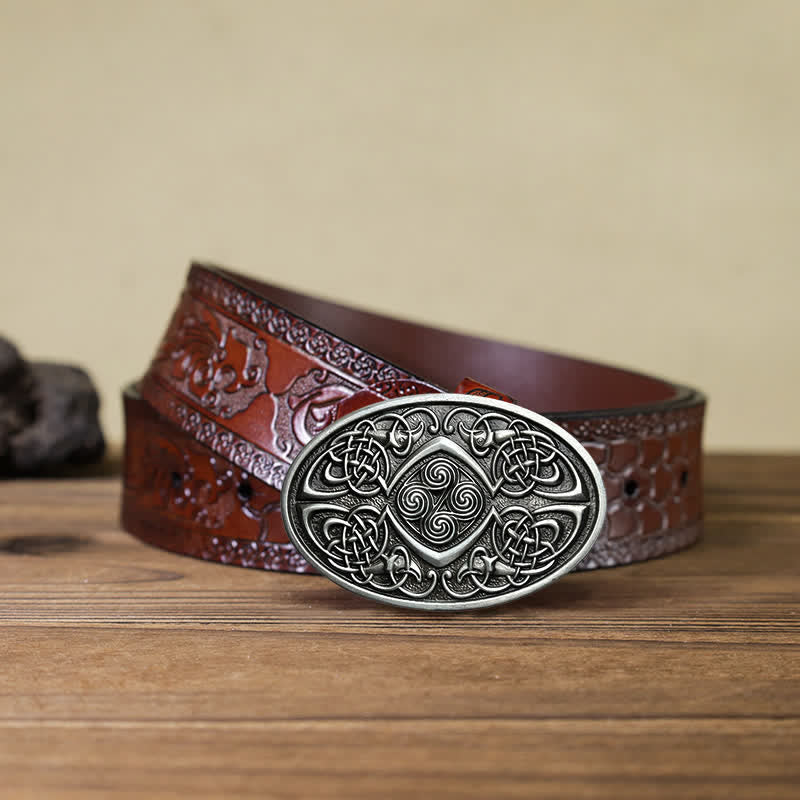 Men's DIY Viking Celtic Knot Buckle Leather Belt - Image 8