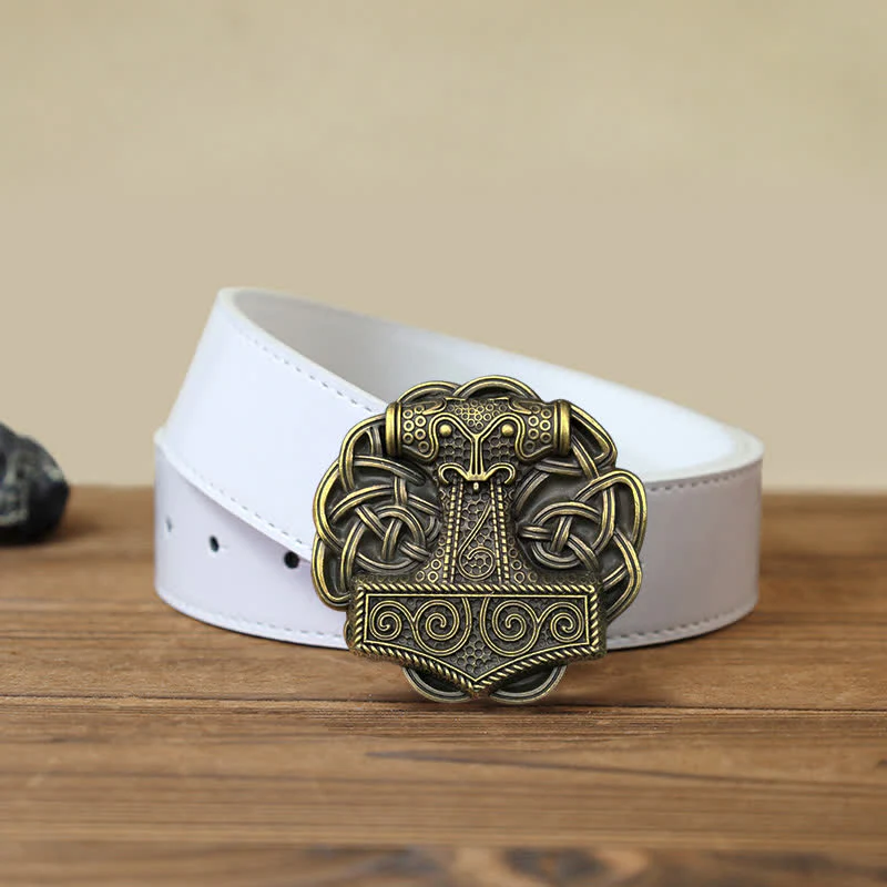 Men's DIY Viking Thor's Hammer Buckle Leather Belt - Image 5