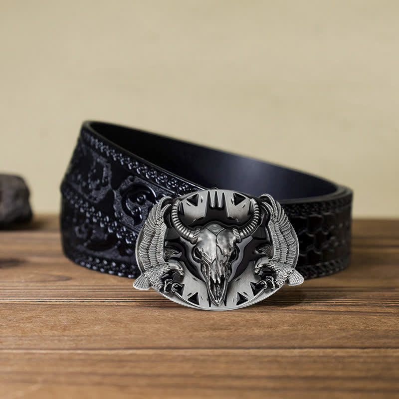 Men's DIY Vintage Bull & Dual Eagles Buckle Leather Belt - Image 17
