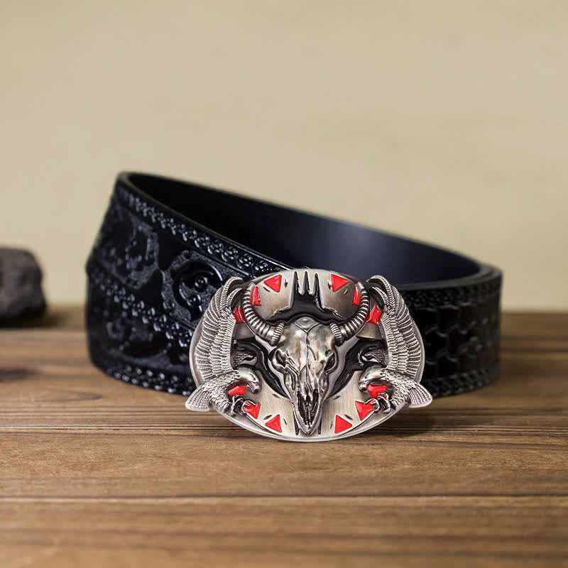 Men's DIY Vintage Bull & Dual Eagles Buckle Leather Belt - Image 7