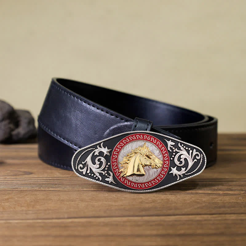 Men's DIY Western Black Gold Animal Buckle Leather Belt - Image 16