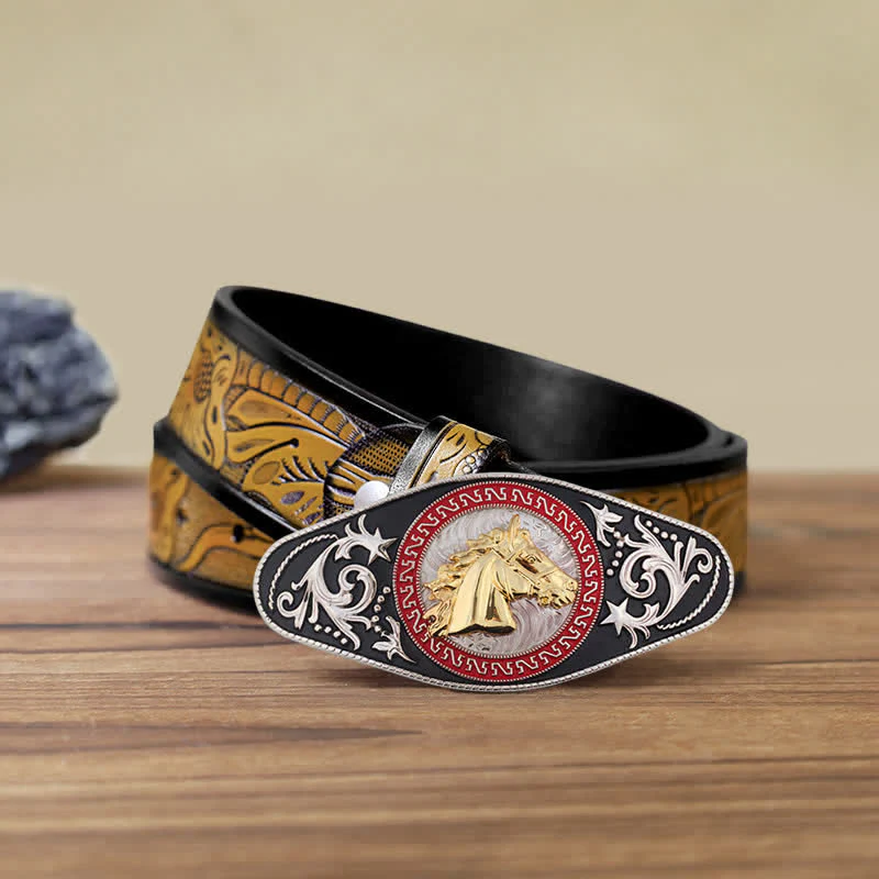 Men's DIY Western Black Gold Animal Buckle Leather Belt - Image 21
