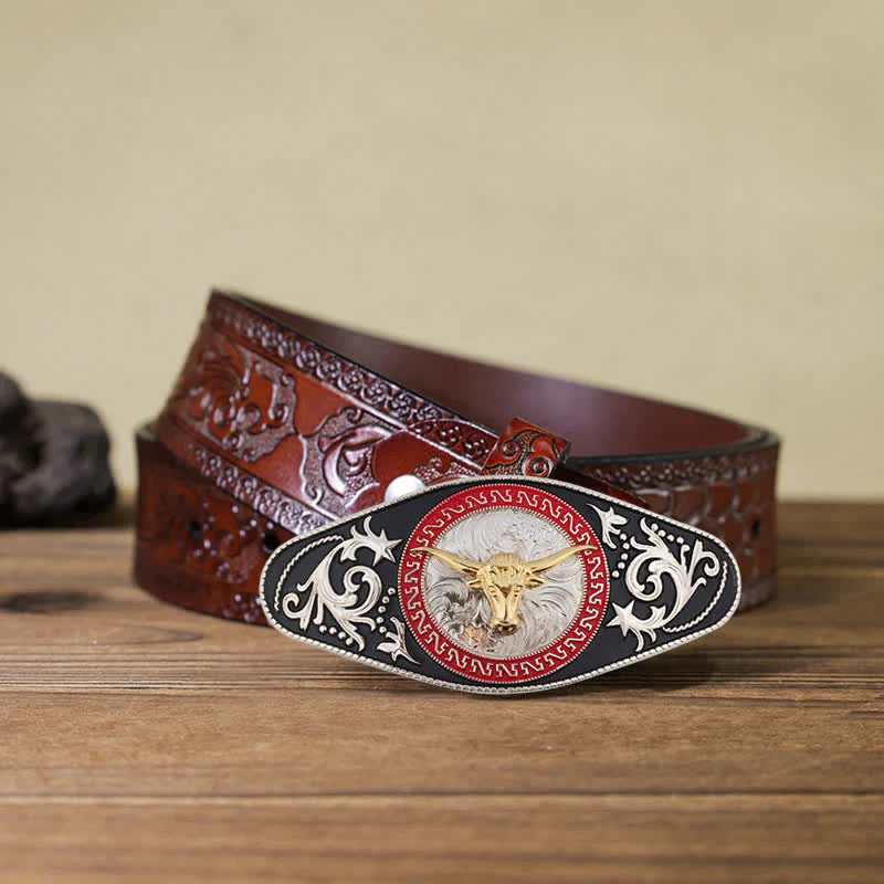 Men's DIY Western Black Gold Animal Buckle Leather Belt - Image 28