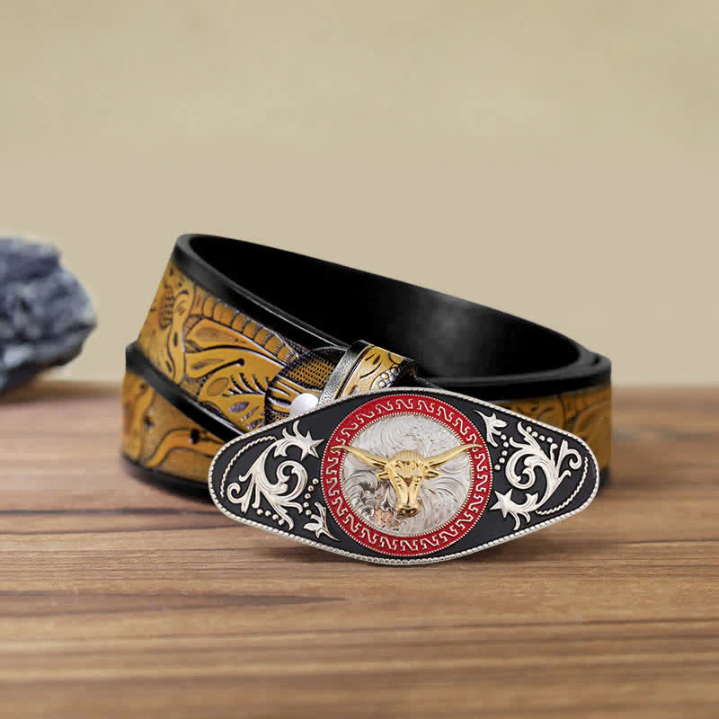 Men's DIY Western Black Gold Animal Buckle Leather Belt - Image 29