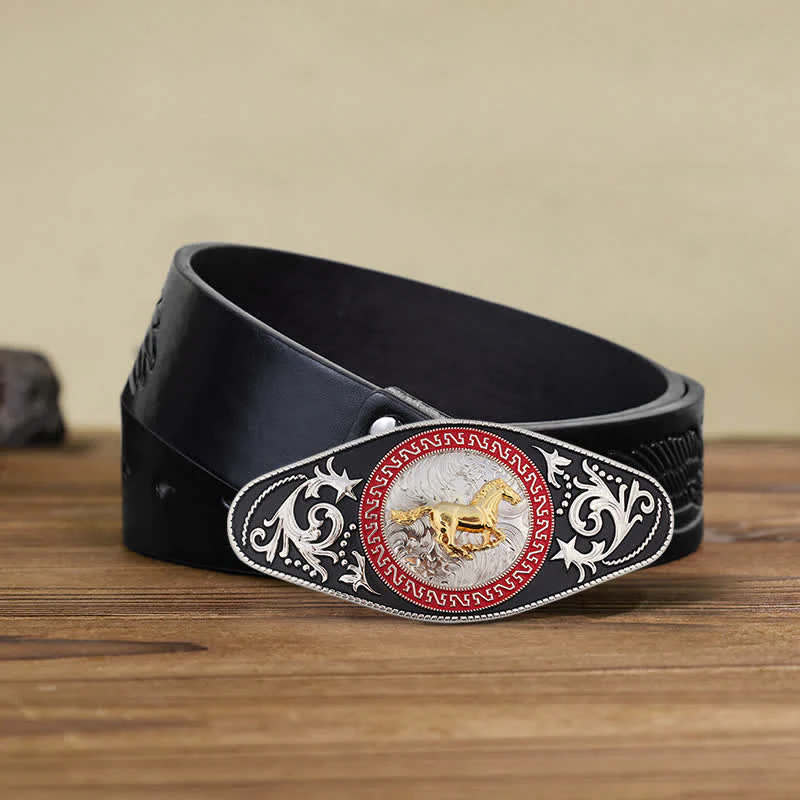 Men's DIY Western Black Gold Animal Buckle Leather Belt - Image 8